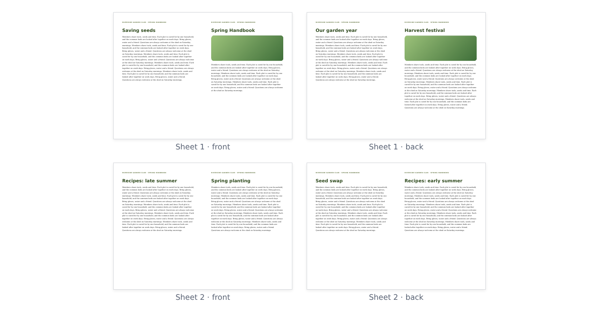 Booklet PDF made by Pagefold: two pages per side, in folding order