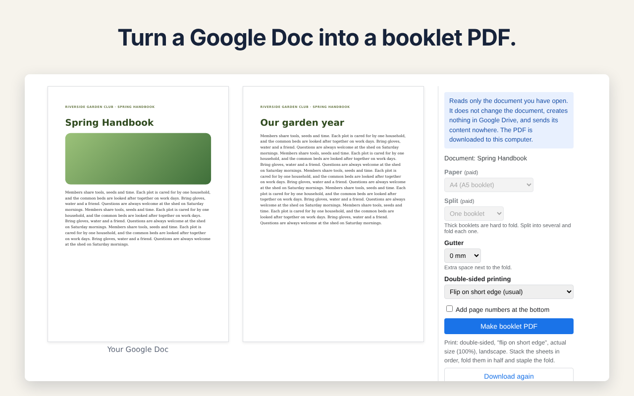 Pagefold for Docs™: turn a Google Doc into a booklet PDF