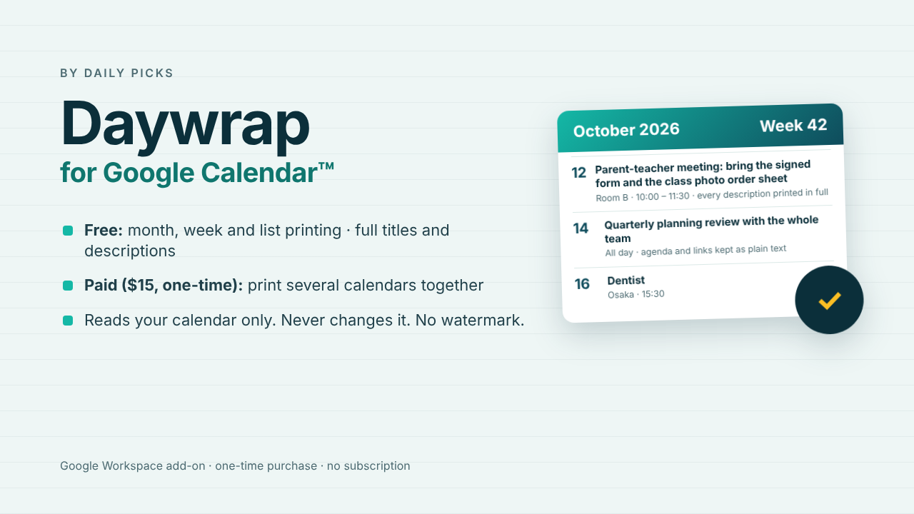 Daywrap for Google Calendar