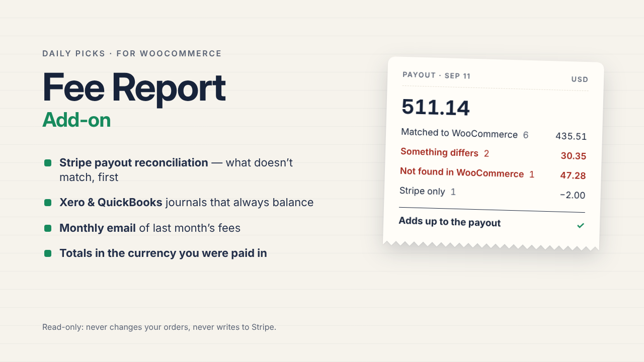 Daily Picks Fee Report for WooCommerce
