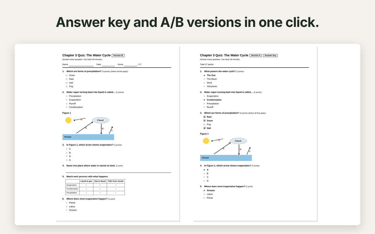 Form Print for Google Forms: answer key and A/B versions in one click