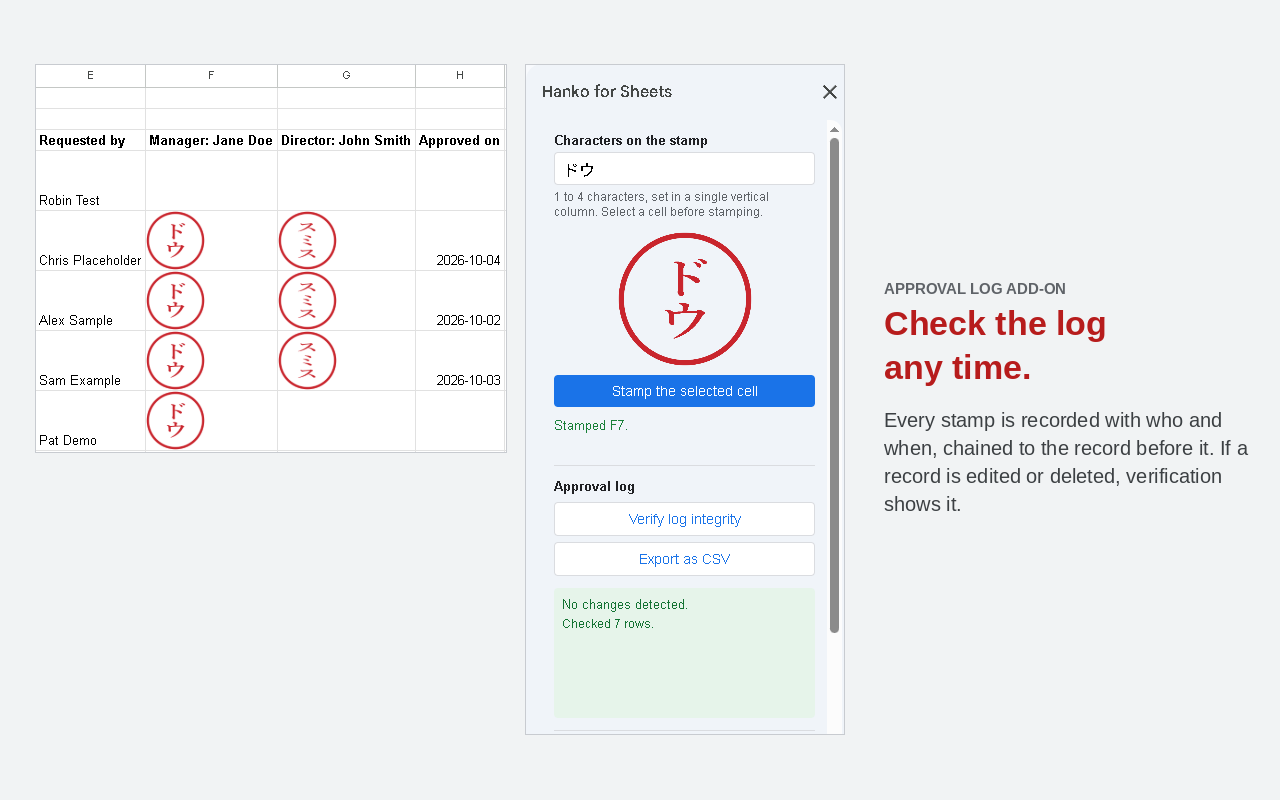 Hanko for Sheets: Approval Log add-on - check the log any time