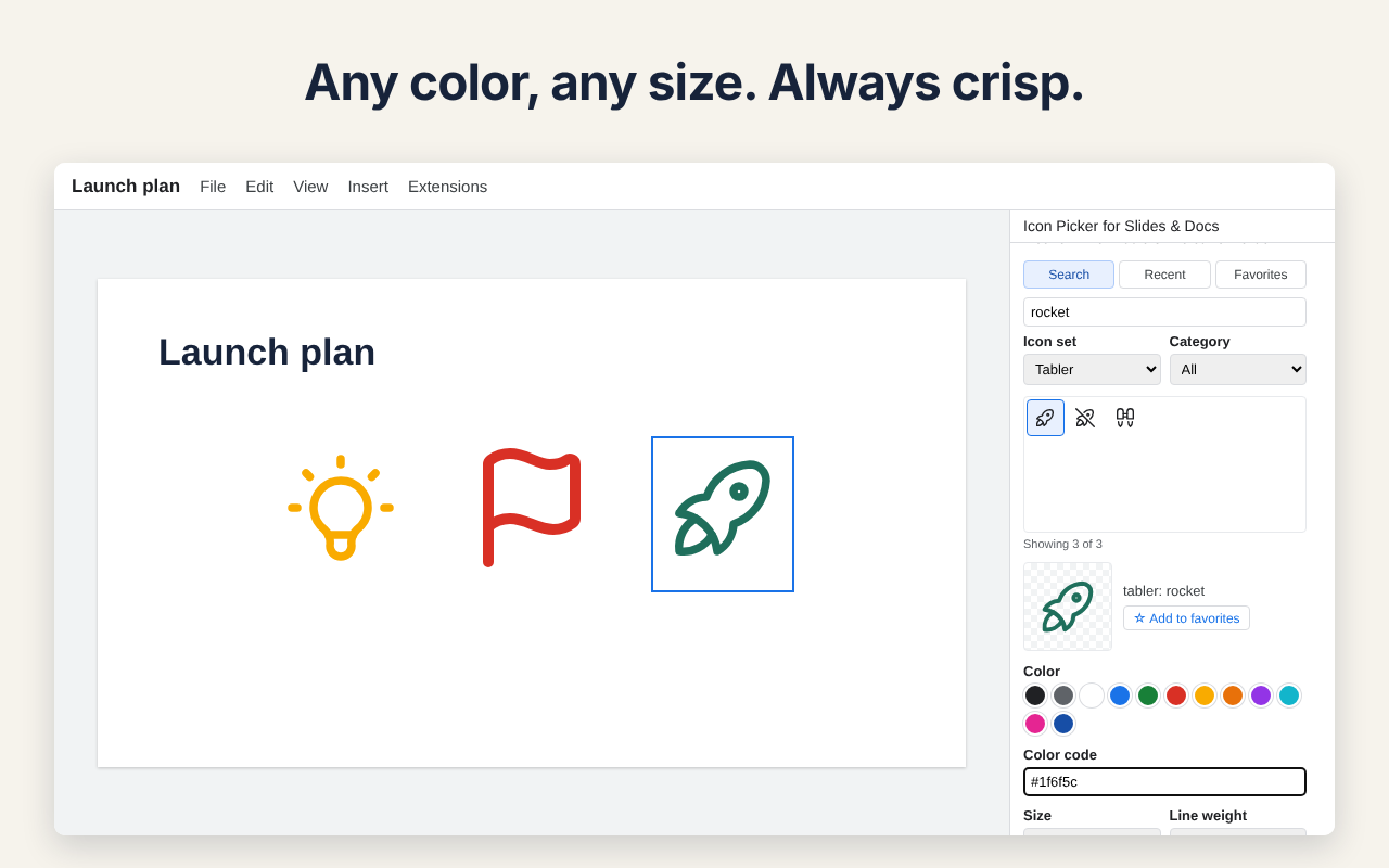 Icon Picker for Slides & Docs: any color, any size, always crisp