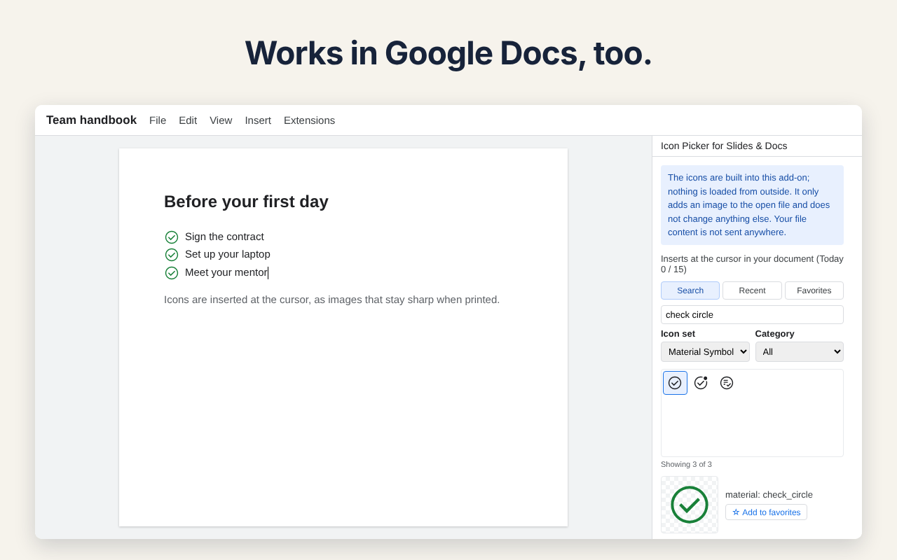 Icon Picker for Slides & Docs: works in Google Docs too