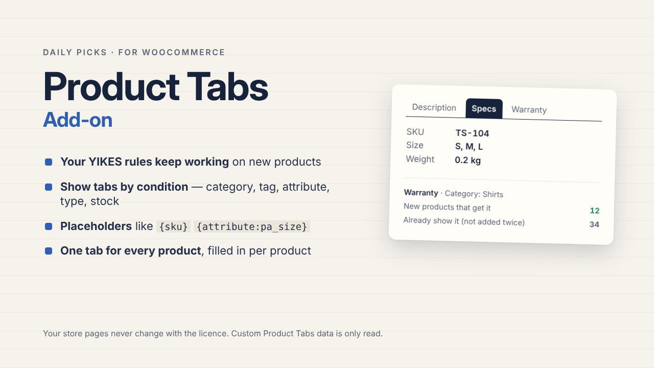 Daily Picks Product Tabs for WooCommerce