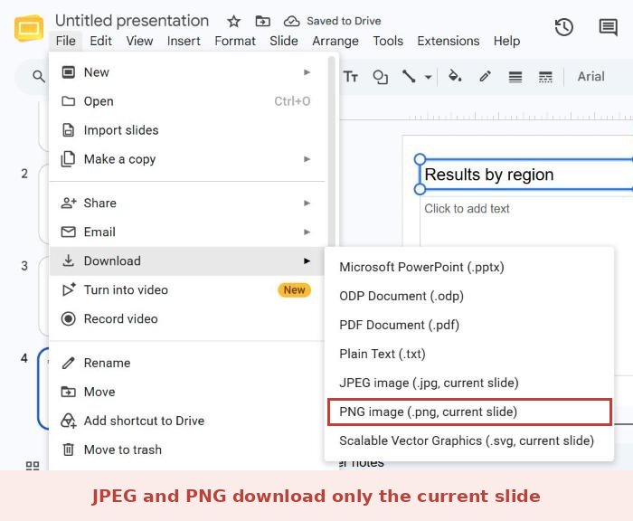 Google Slides File, Download menu: JPEG image (.jpg, current slide) and PNG image (.png, current slide)